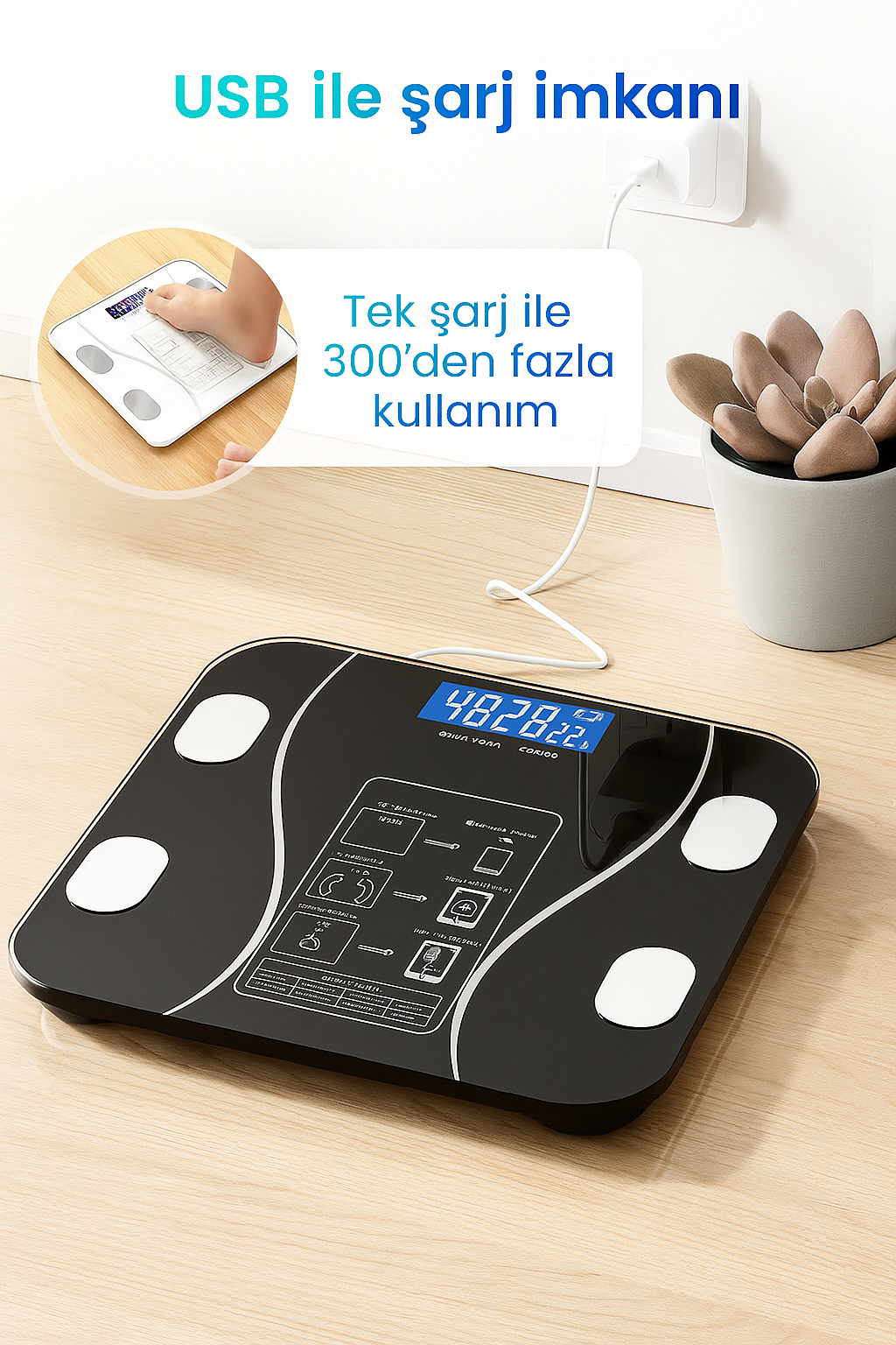 BodyConnect Akıllı Bluetooth Baskül – Vücut Yağ, Kas, Su ve BMI Ölçer Dijital Tartı