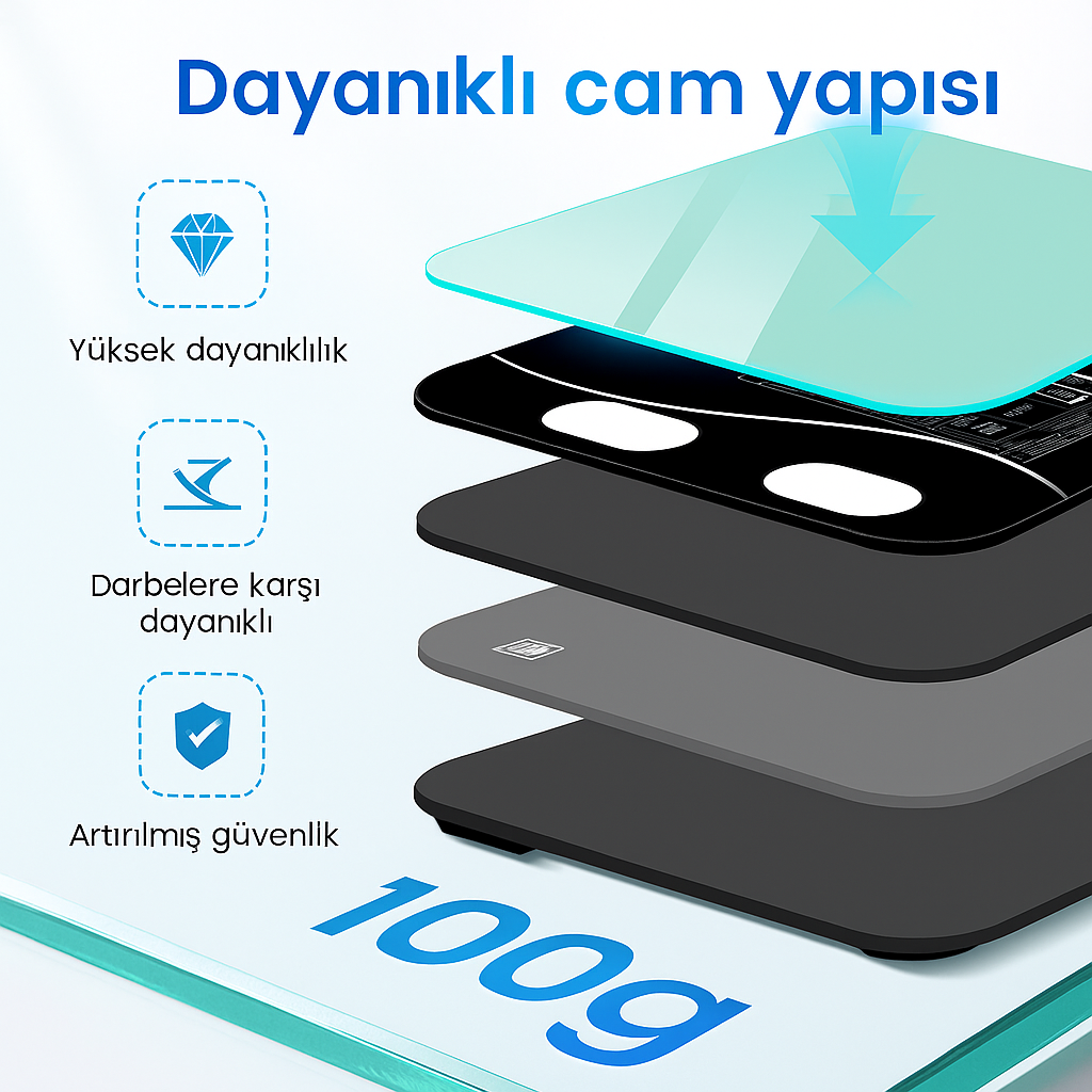 BodyConnect Akıllı Bluetooth Baskül – Vücut Yağ, Kas, Su ve BMI Ölçer Dijital Tartı