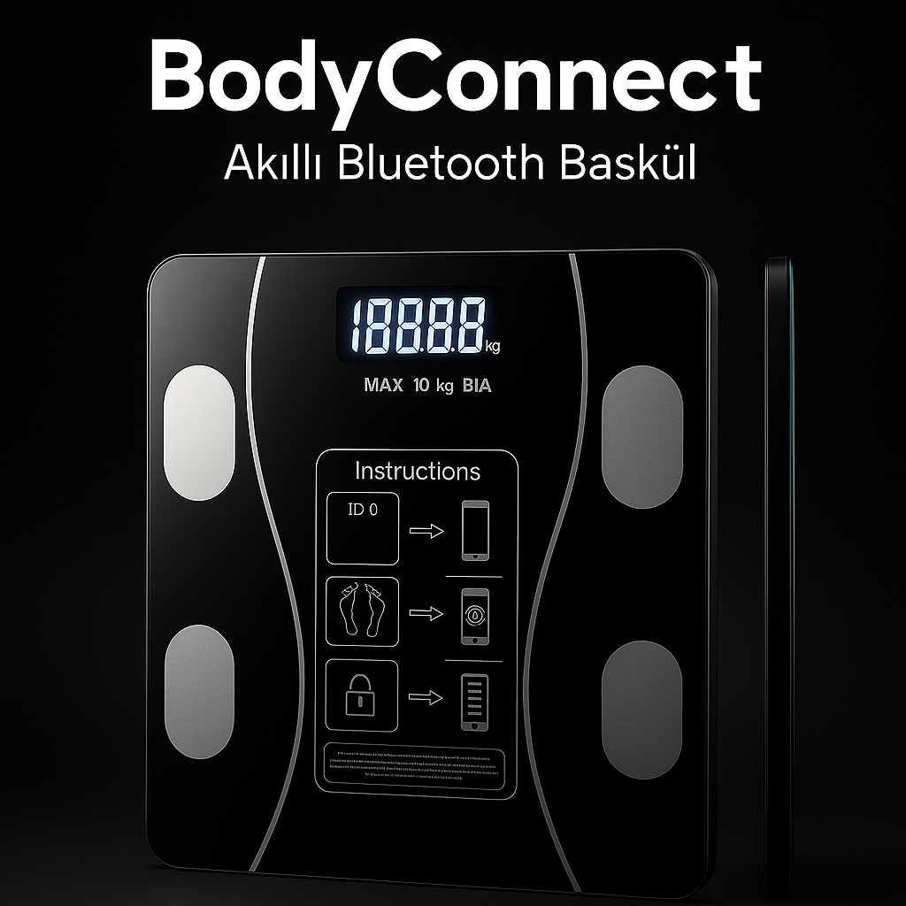 BodyConnect Akıllı Bluetooth Baskül – Vücut Yağ, Kas, Su ve BMI Ölçer Dijital Tartı