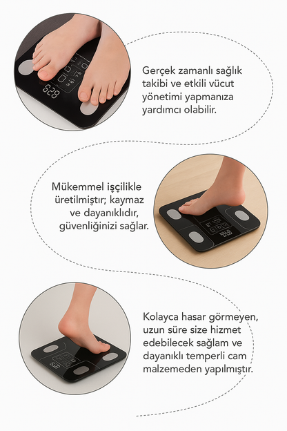 BodyConnect Akıllı Bluetooth Baskül – Vücut Yağ, Kas, Su ve BMI Ölçer Dijital Tartı