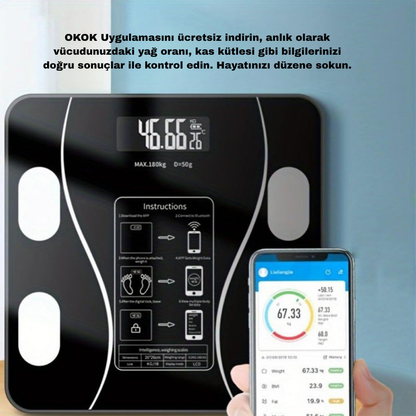 BodyConnect Akıllı Bluetooth Baskül – Vücut Yağ, Kas, Su ve BMI Ölçer Dijital Tartı